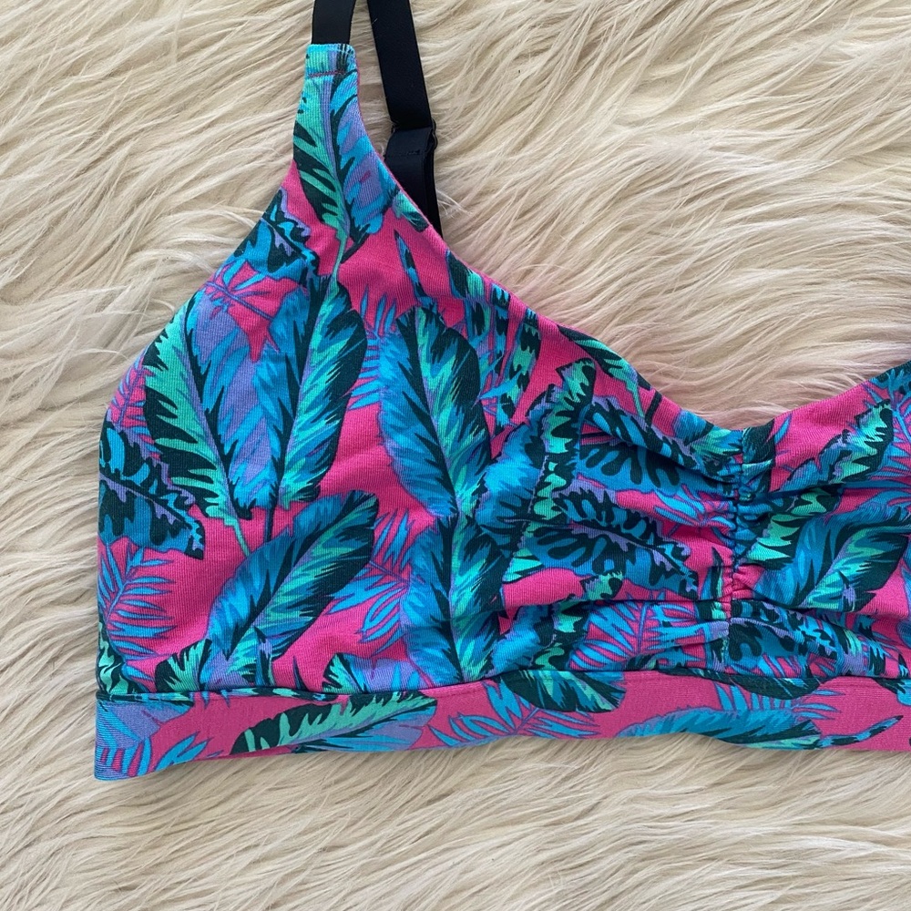 MeUndies Tropical Leaf Bralette in Pink & Teal - Picture 2 of 9